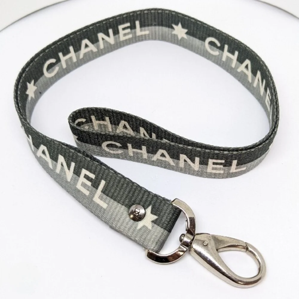 CHANEL Black Logo Lanyard Necklace